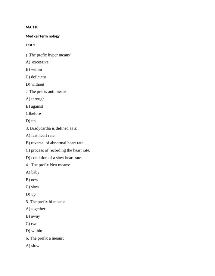 Prefixes and Meanings in Medical Terminology