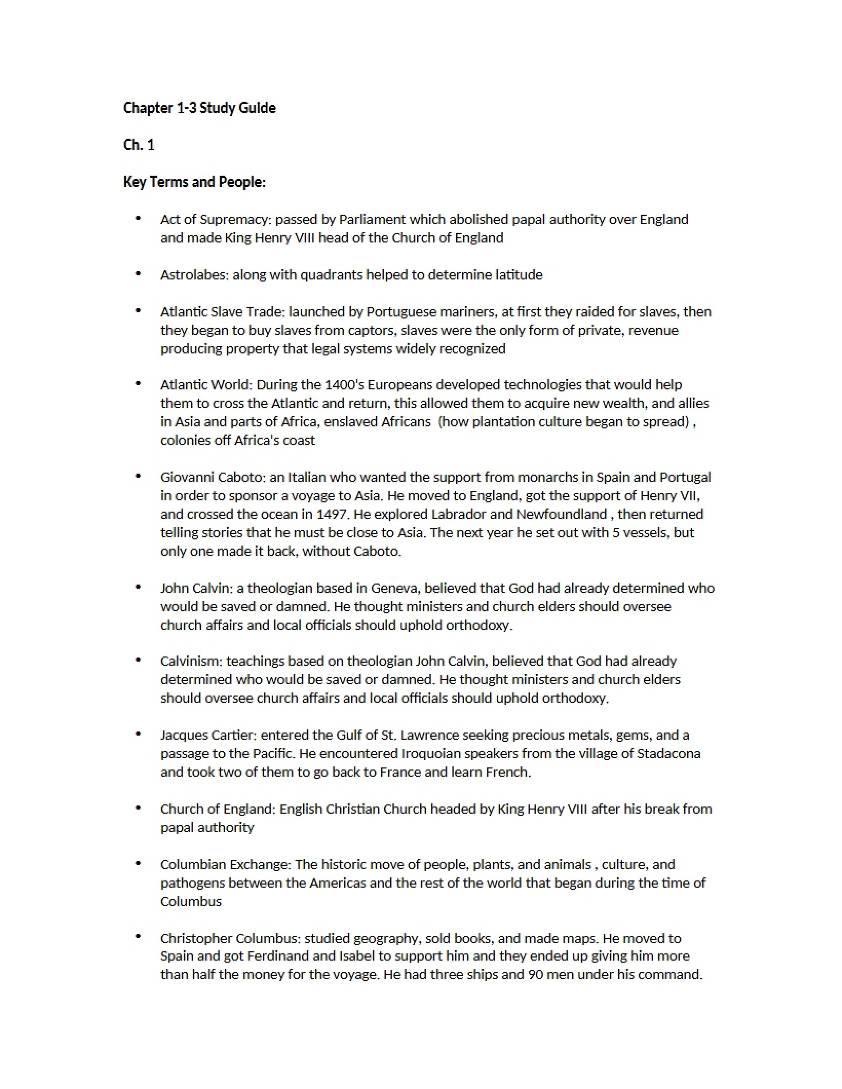 US History Study Guide 1