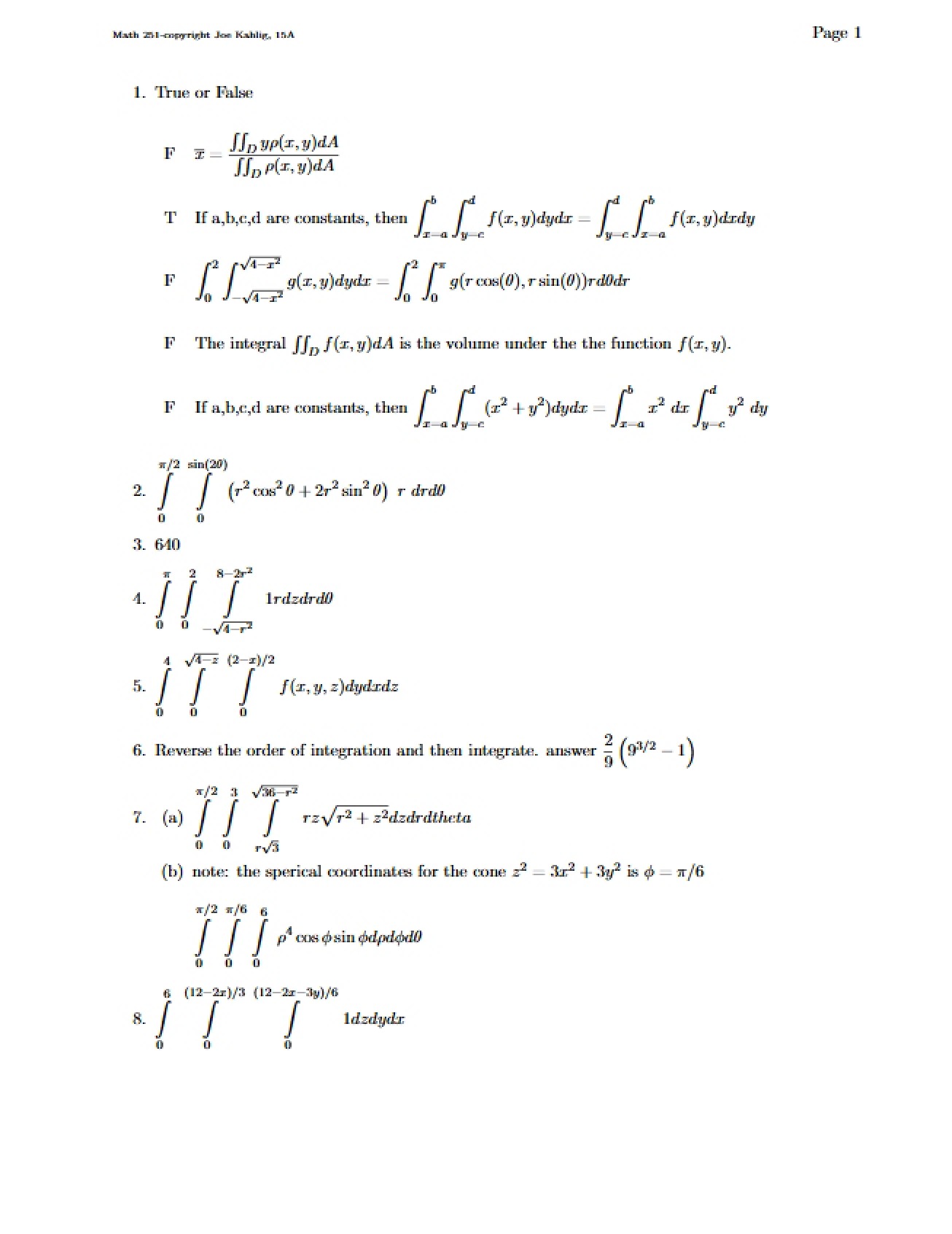 Examination Three, Version A (Spring 2015)