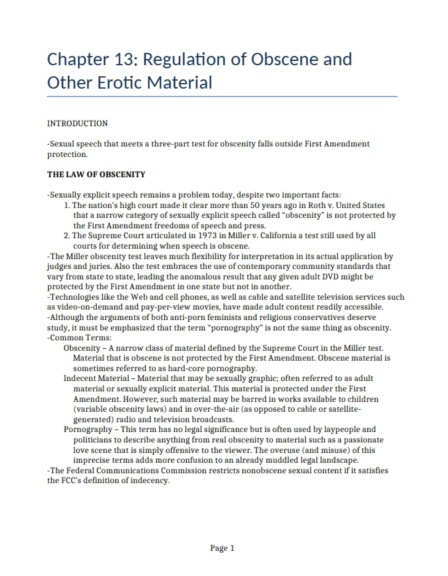 Chapter 13 Statutes for Obscene Material