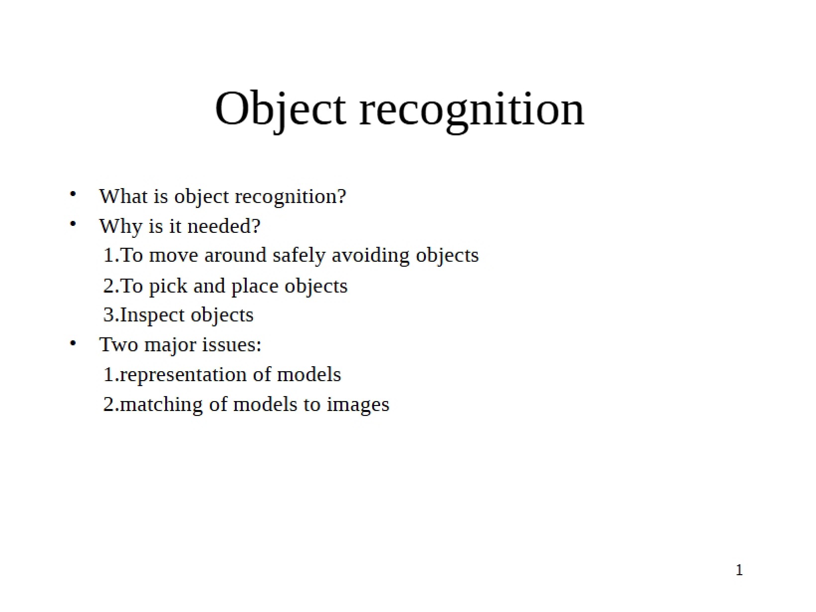Recognition of Objects