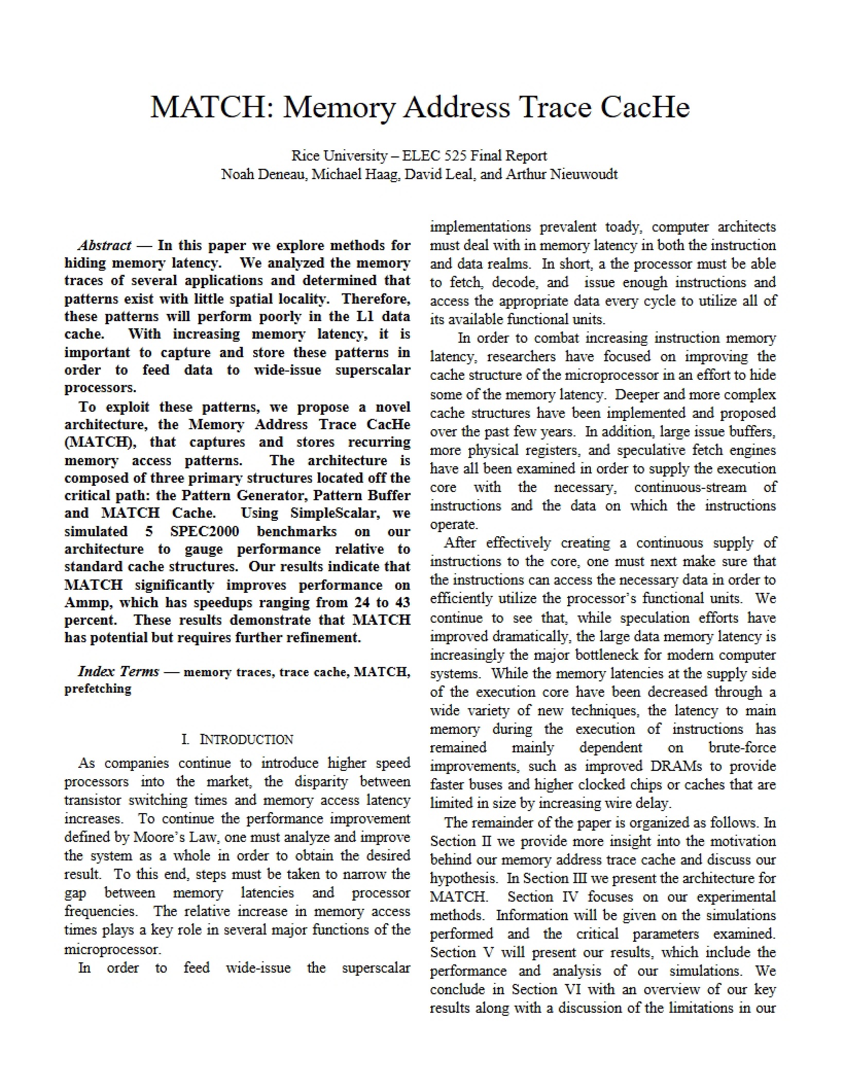 Trace Cache for Memory Addresses