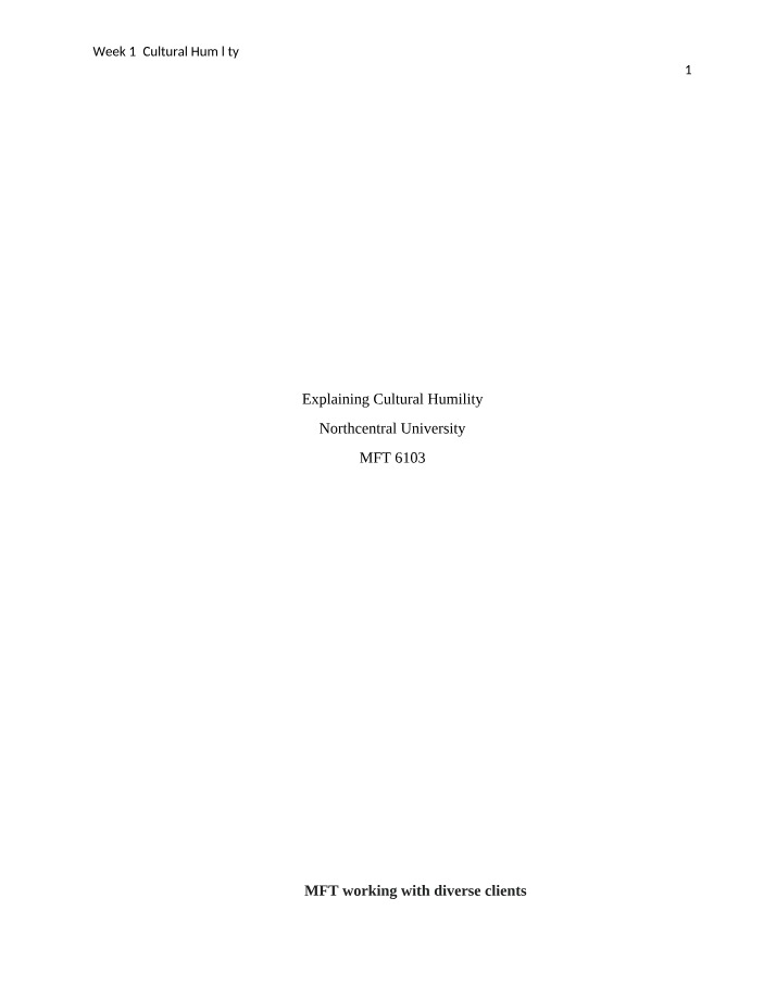 Practice of MFT - Cultural Humility