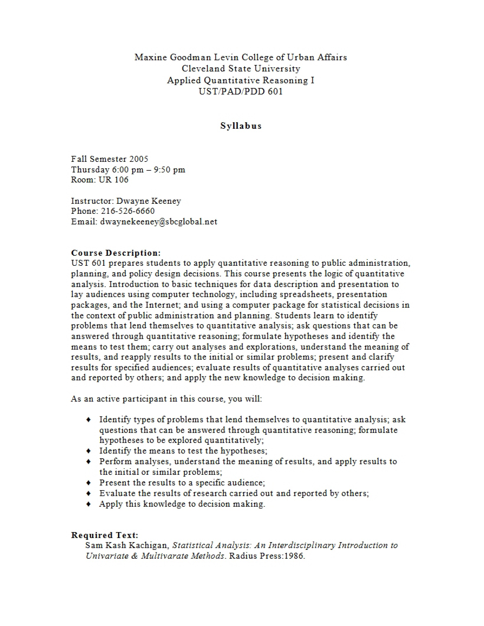 Applied Quantitative Reasoning Syllabus