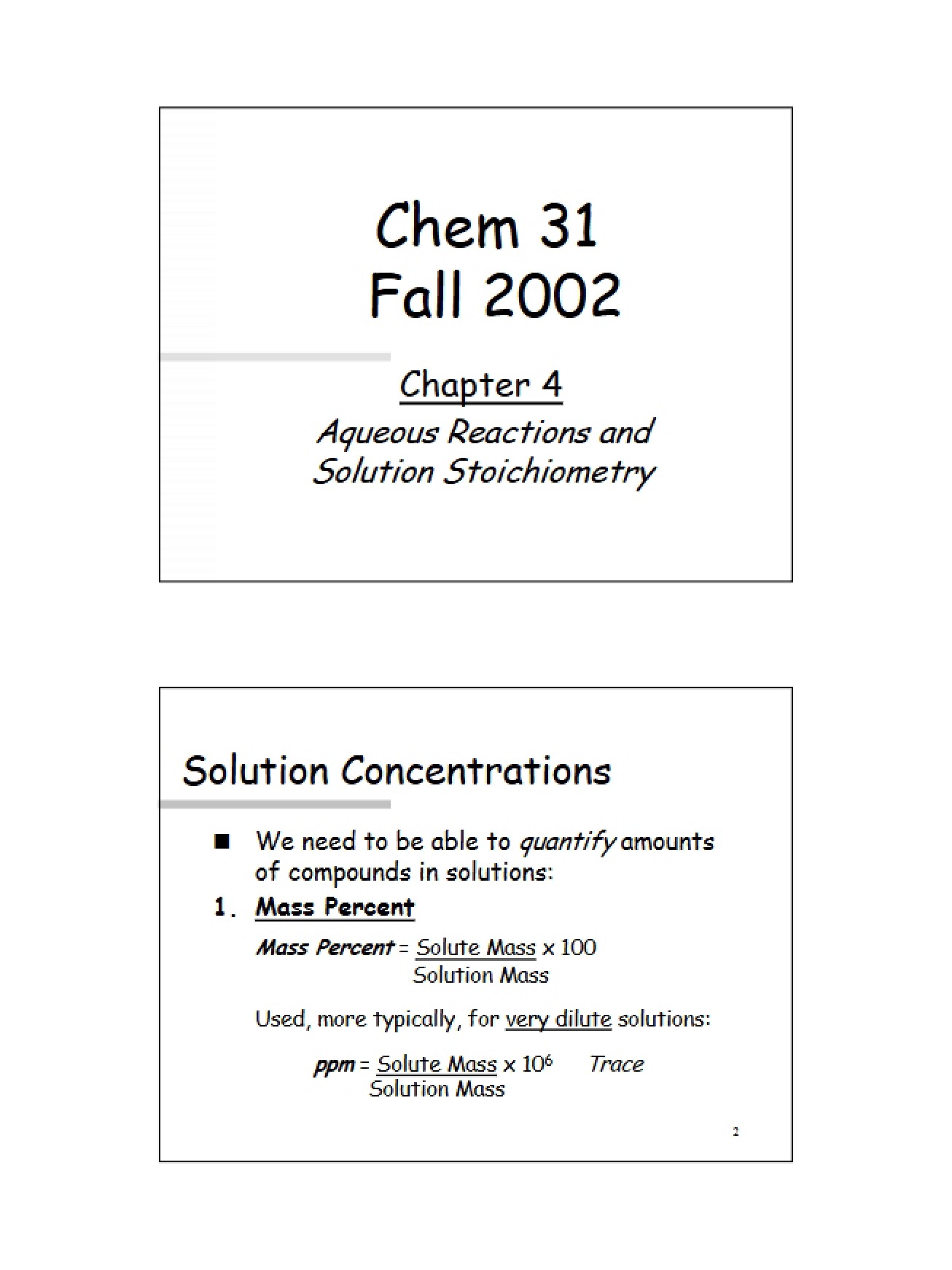 Aqueous Reactions and Solution Stoichiometry