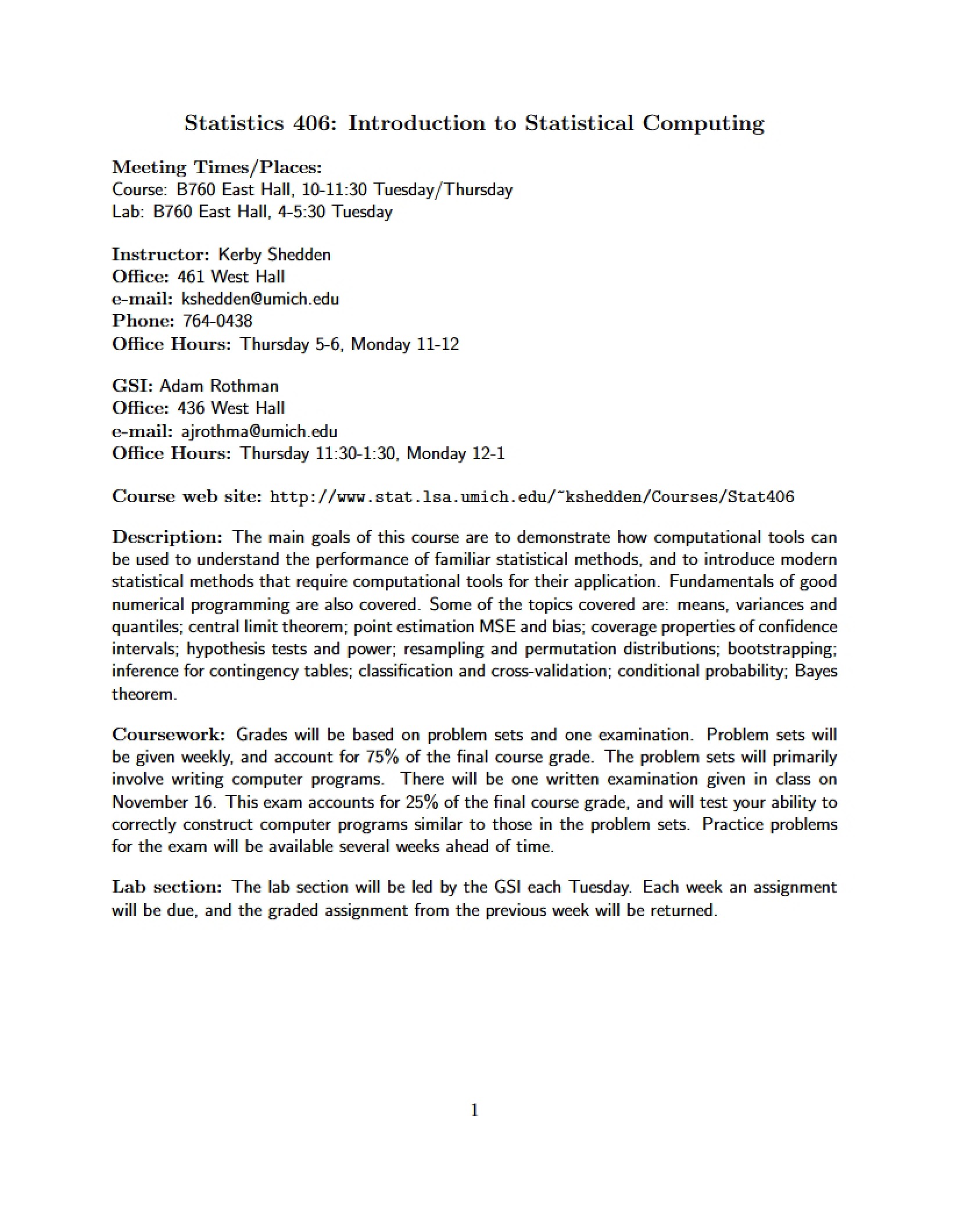 Statistical Computing Syllabus
