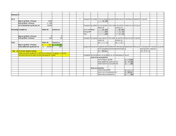 Process Costing - Excel Problem 2