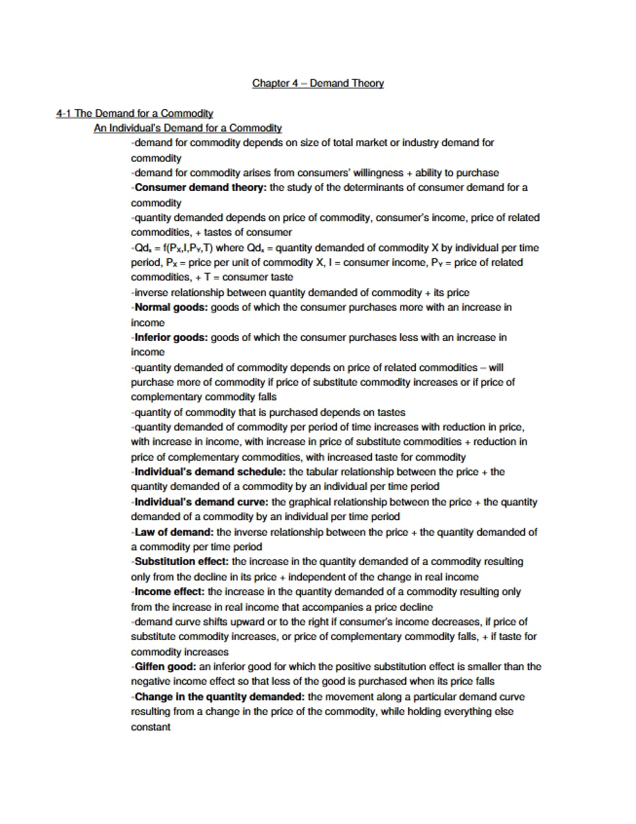 Theory of Demand in Economics Chapter Four