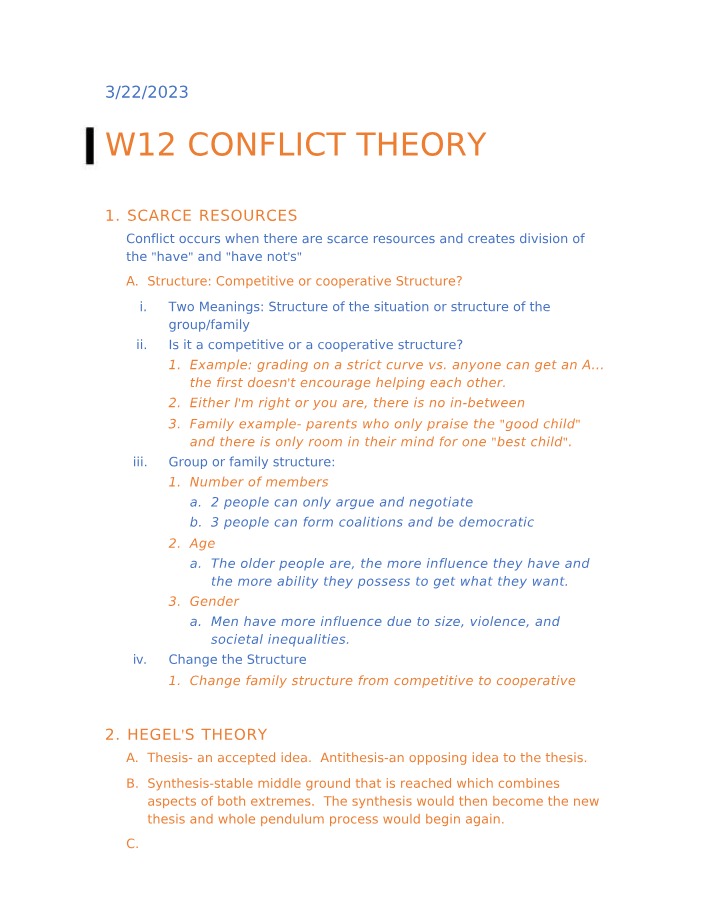 Notes on Conflict Theory - W12
