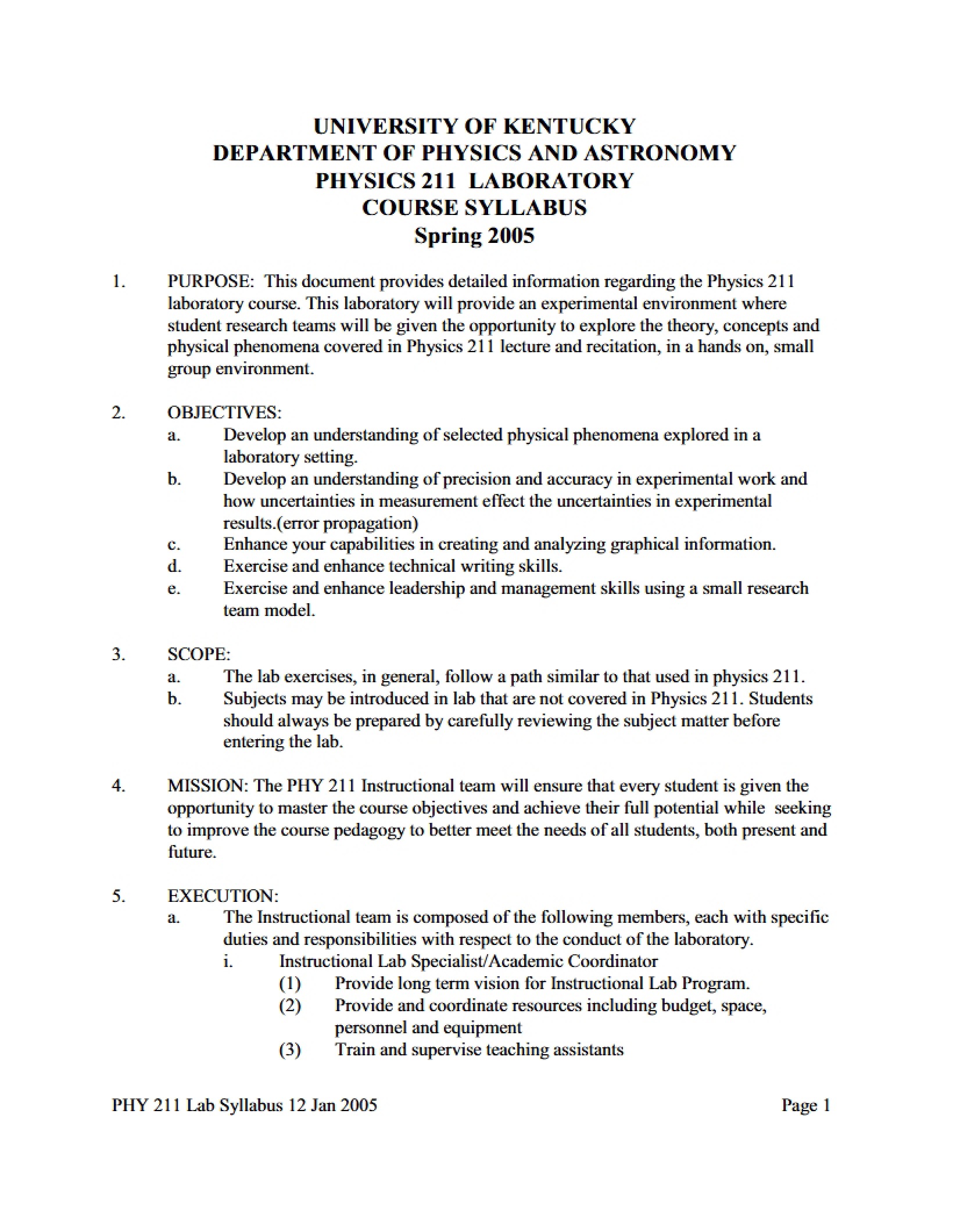 Syllabus for PHY 211