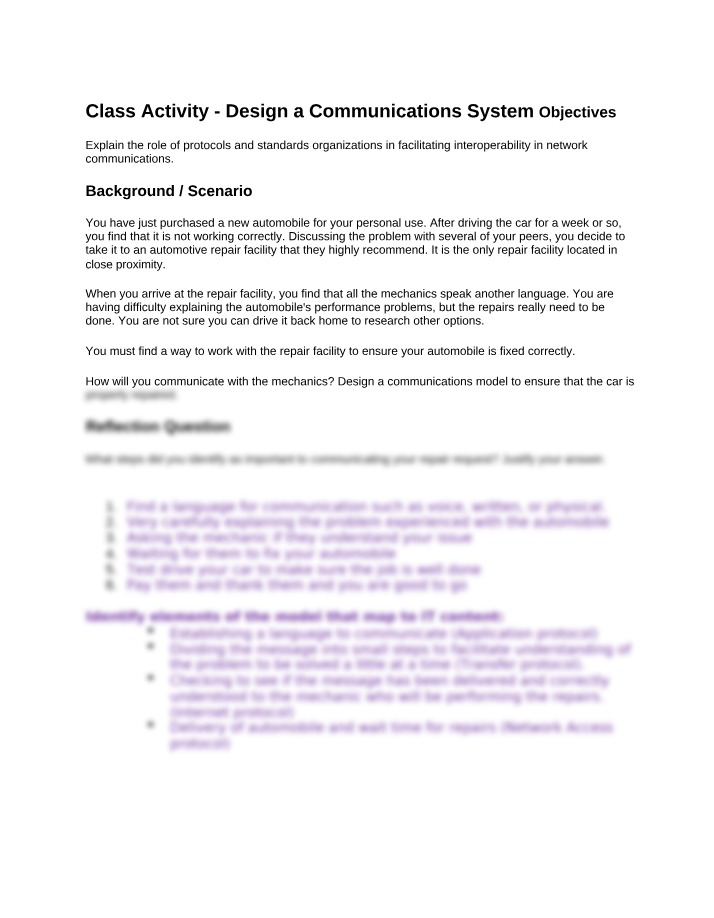 Designing a Communications Model for Automobiles