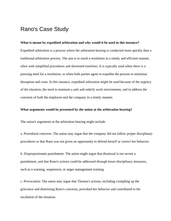 Rano's Case Study - Red Falls Transit Authority Grievance