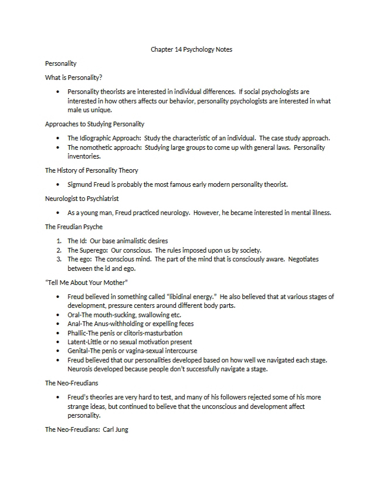 Psychology Notes Chapter Fourteen