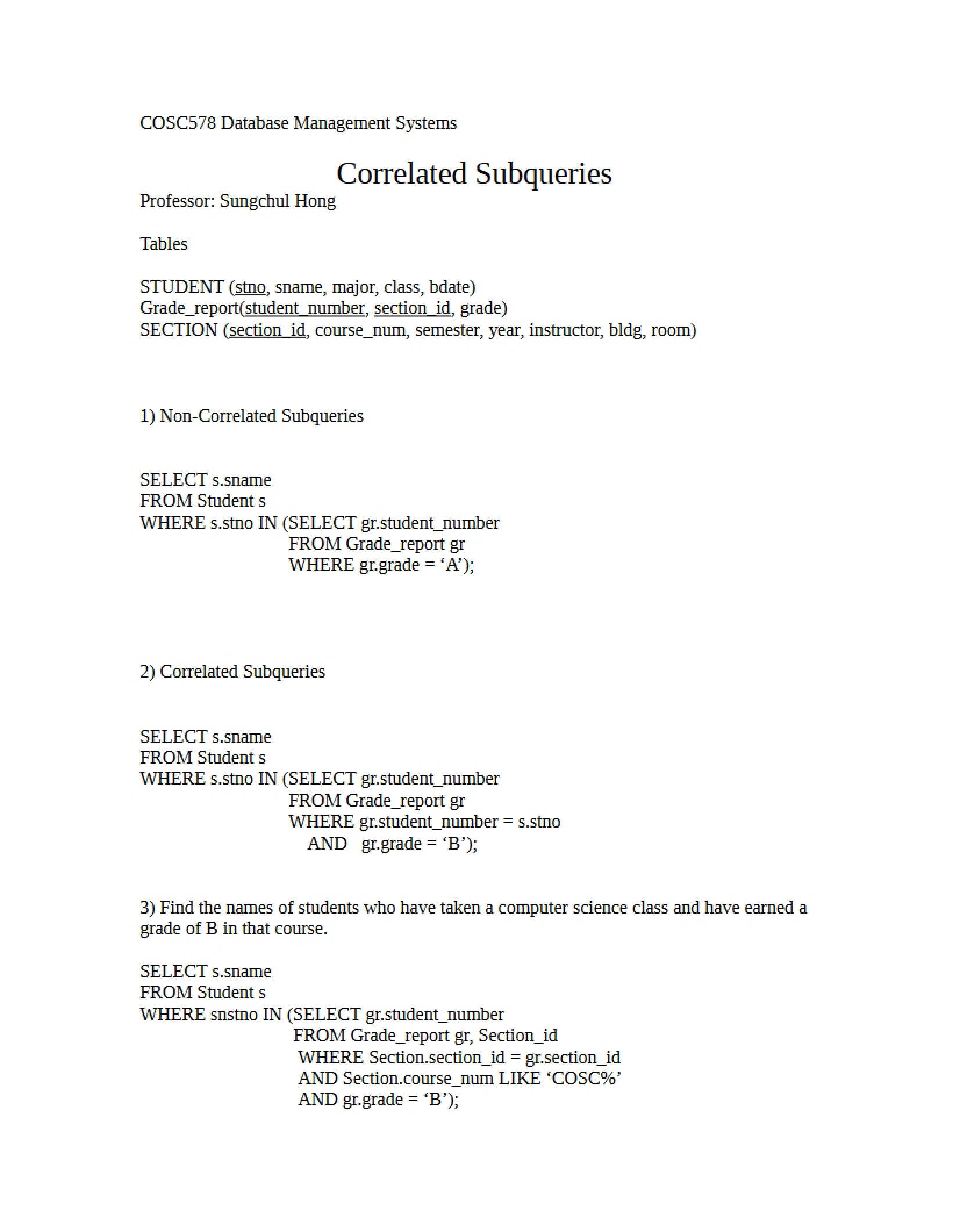 Subqueries Correlated