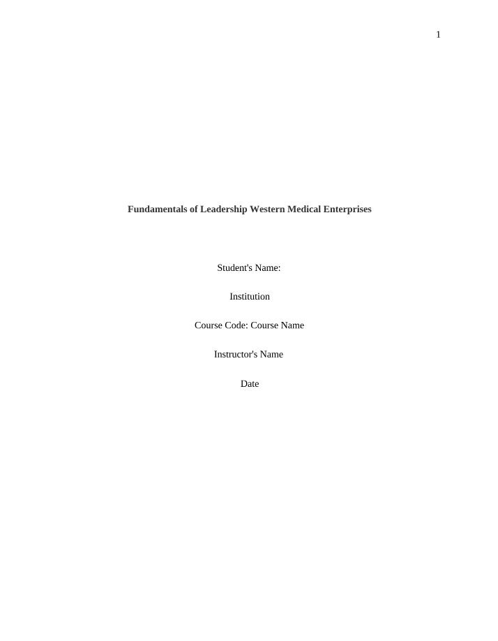 Western Medical Enterprises - Leadership Fundamentals