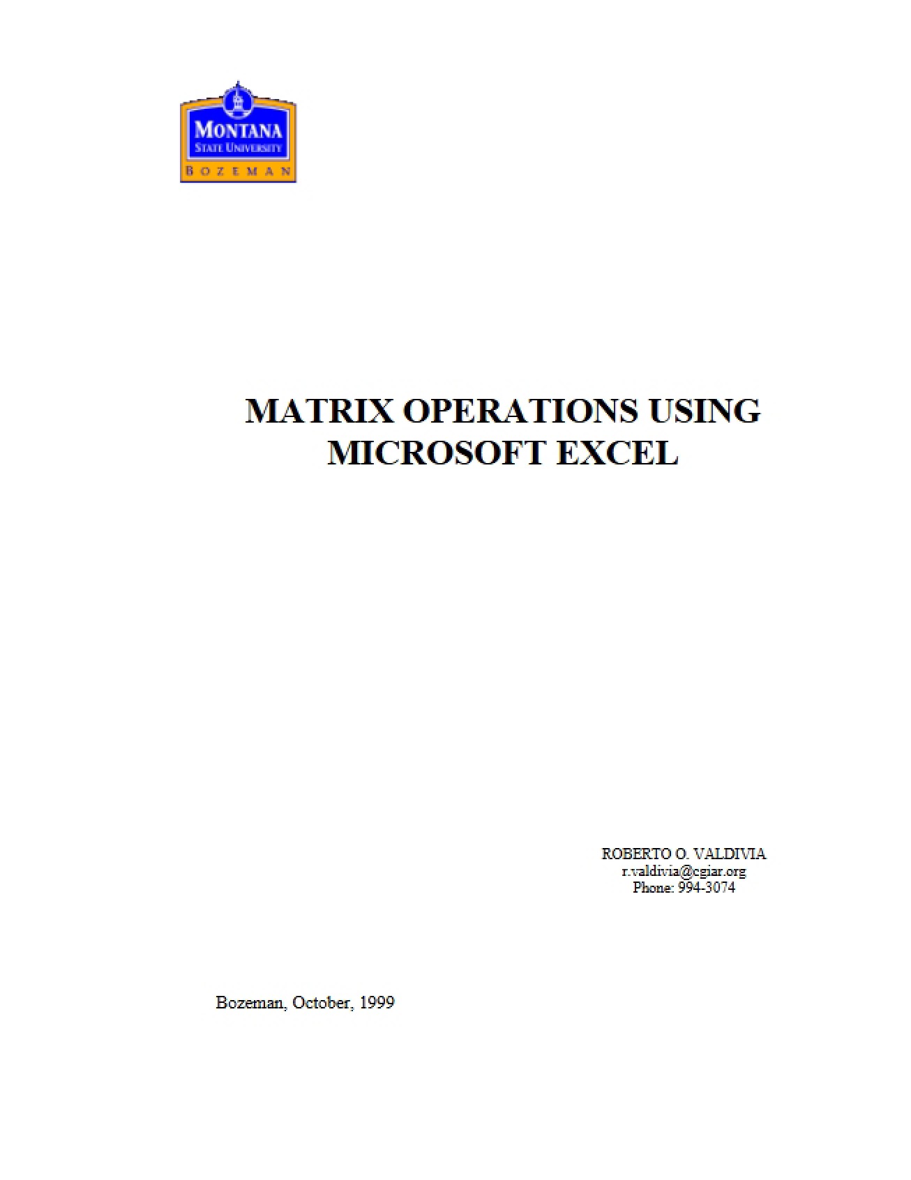 Excel Matrix Operations