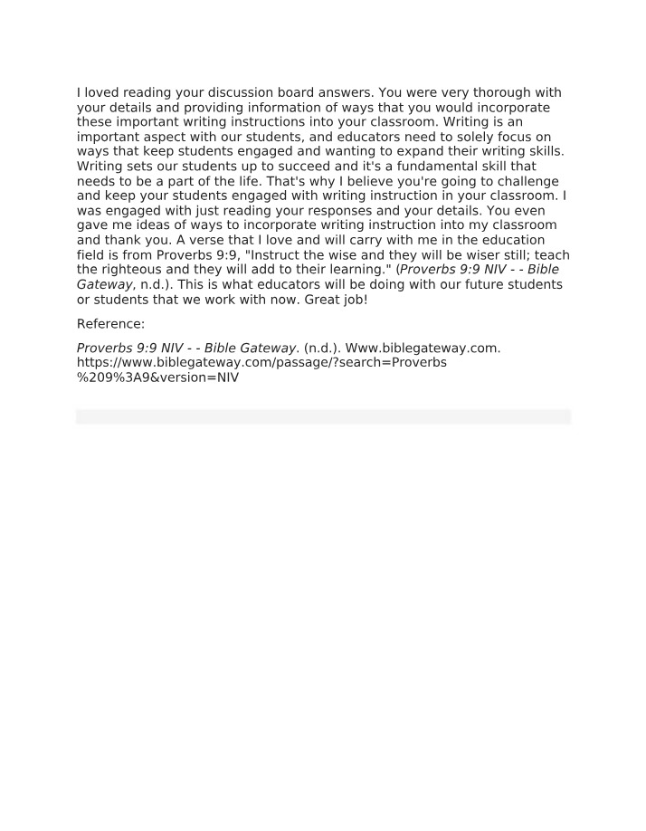 Discussion Reply 5 - EDUC 319 Writing Strategies