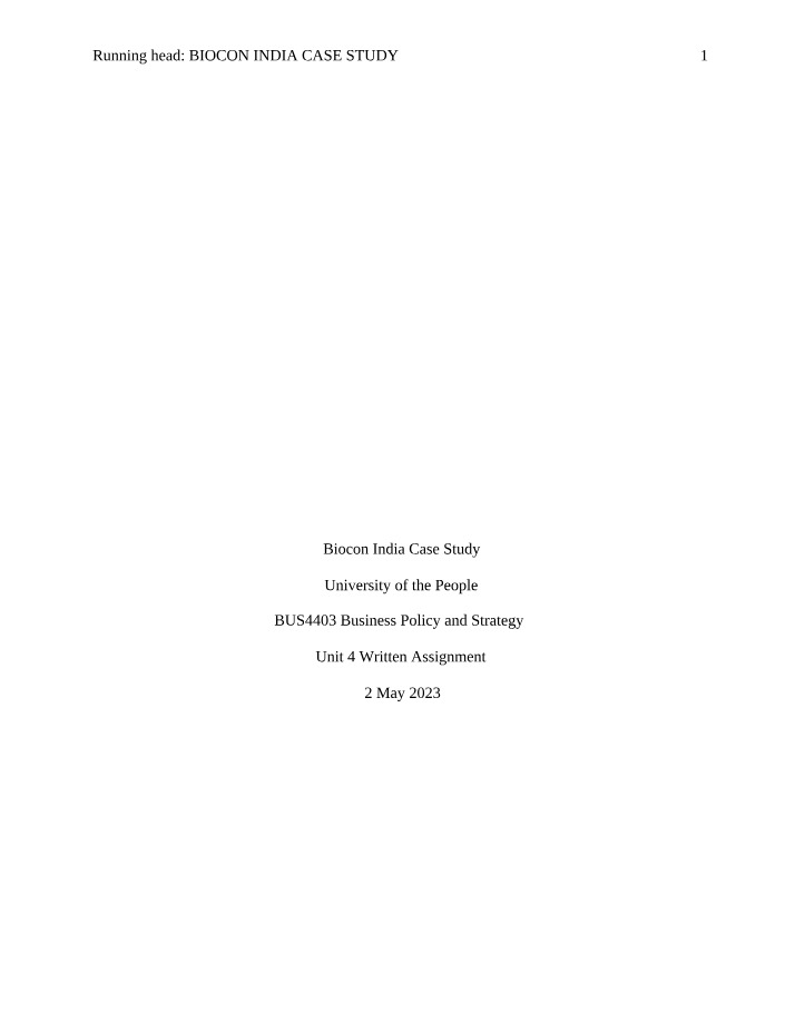 Biocon India - A Case Study
