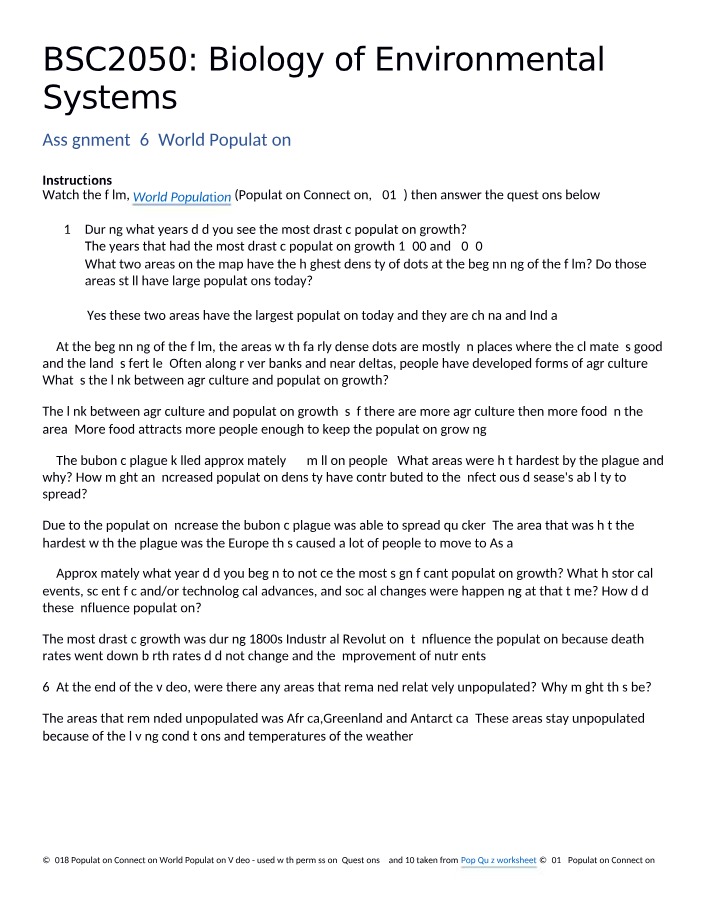 World Population Assignment 6