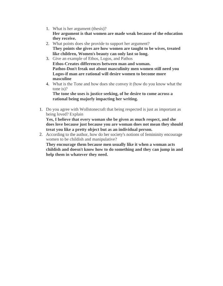Wollstonecraft's A Vindication of the Rights of Women - Study Guide