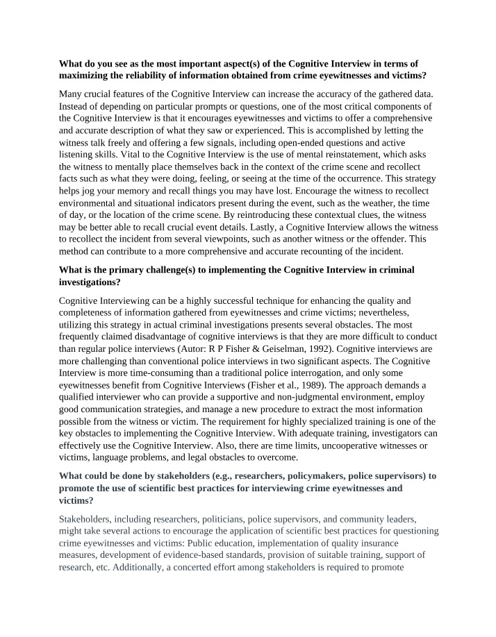 Key Aspects of the Cognitive - Maximizing Reliability