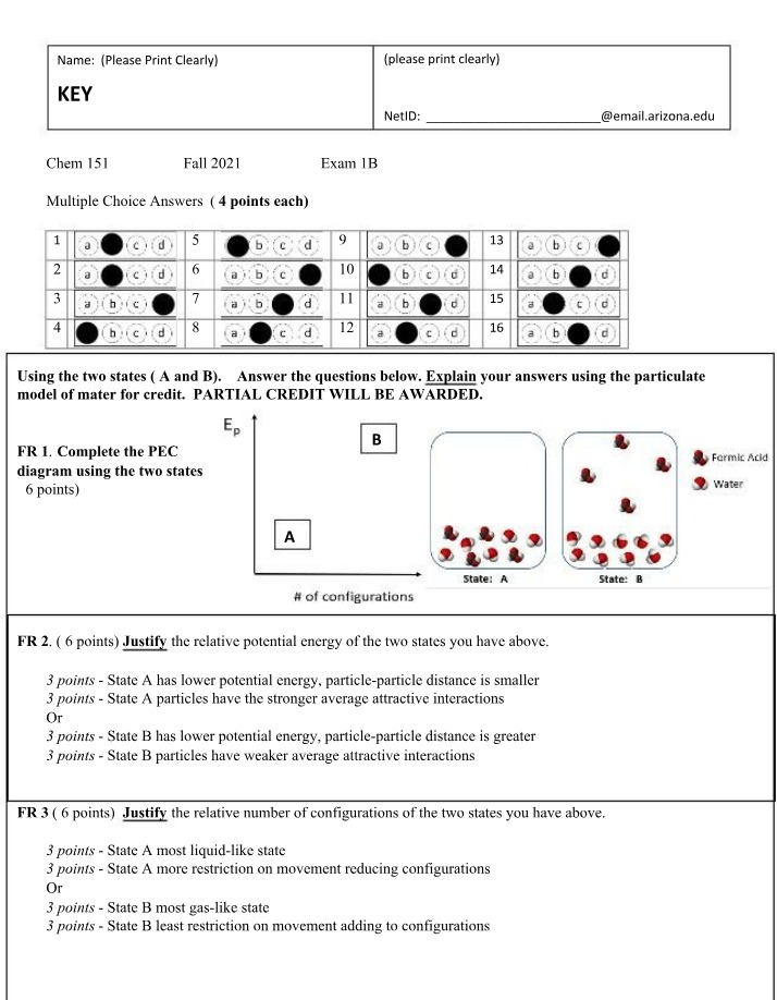Fall 2021 Exam 1B - Multiple Choice and Free Response Answers