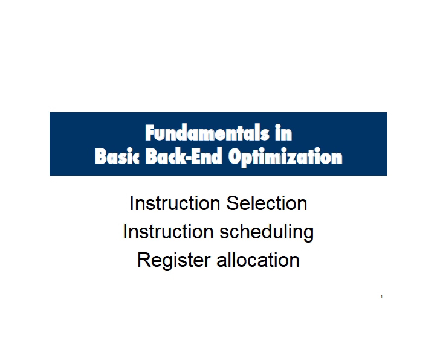 Lecture on Backend Instruction Selection