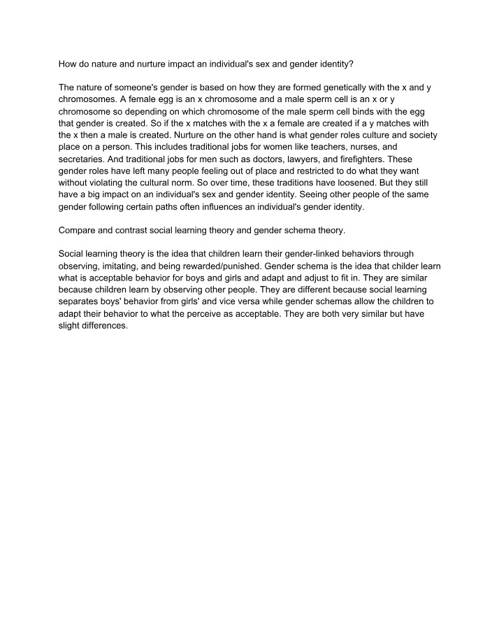 Impact of Nature and Nurture on Gender