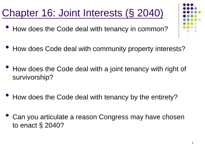 Joint Interests and Tenancy in Estate Planning Code