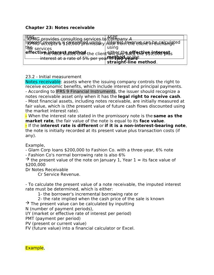 Notes Receivable for Chapter 23