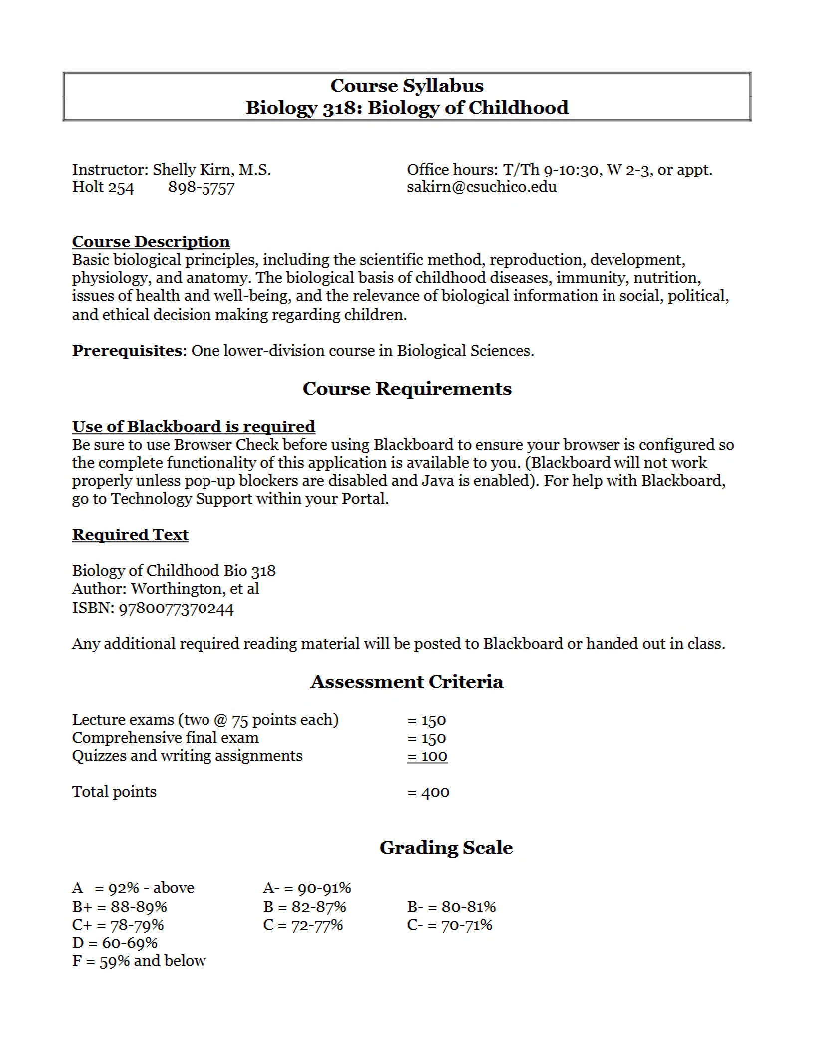 Biology of Childhood Syllabus