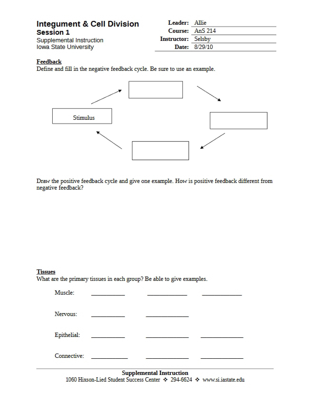 Session Notes for Animal Physiology from August 29, 2010