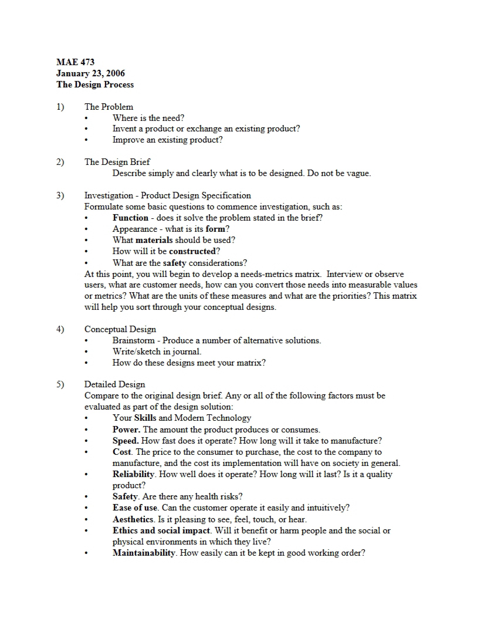 Lecture Notes The Process of Design
