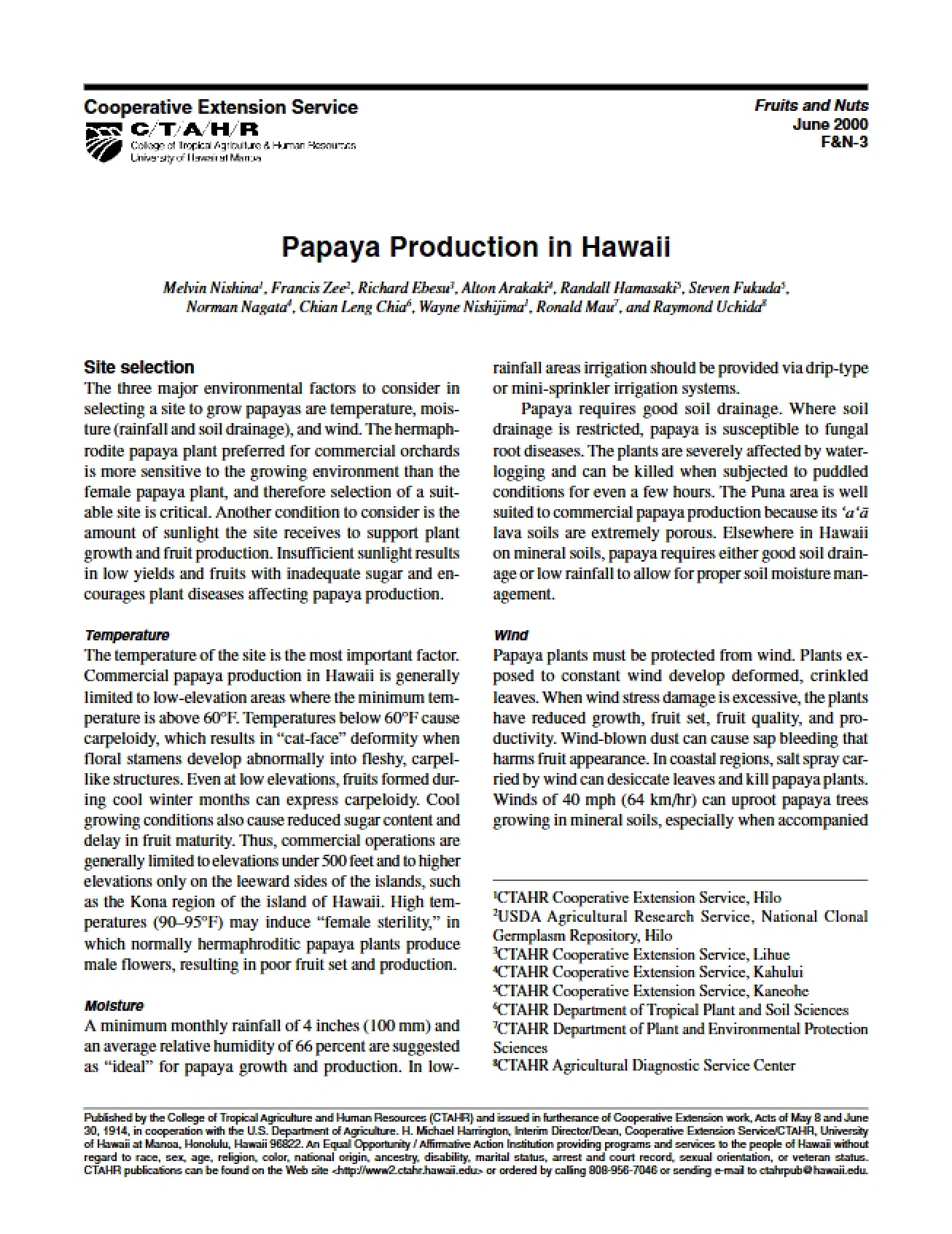 Examination of the Papaya in Hawaii
