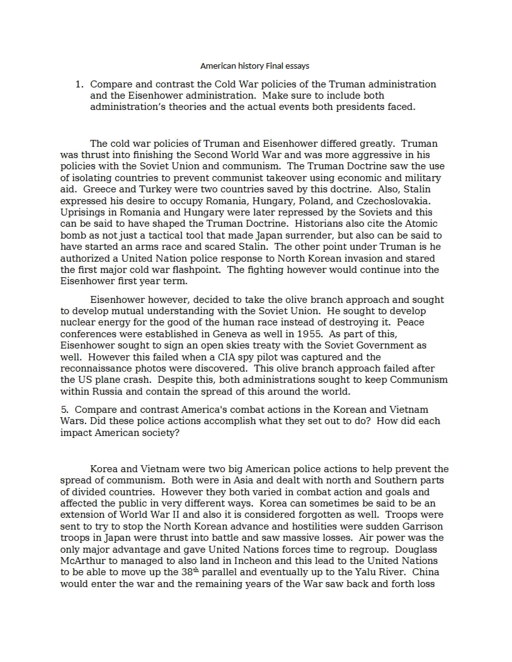 Final Essays on American History