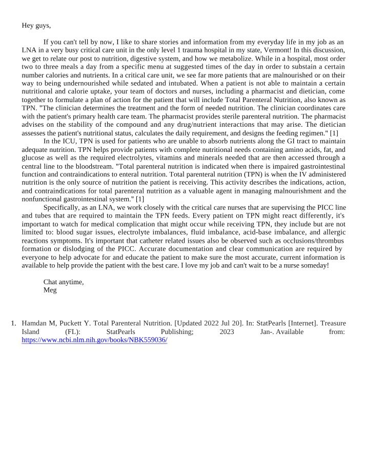 Total Parenteral Nutrition in Critical Care