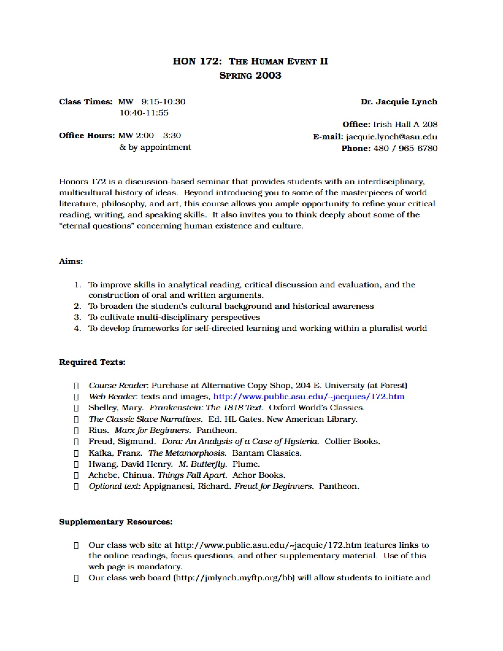 Academic Syllabus Human Event II