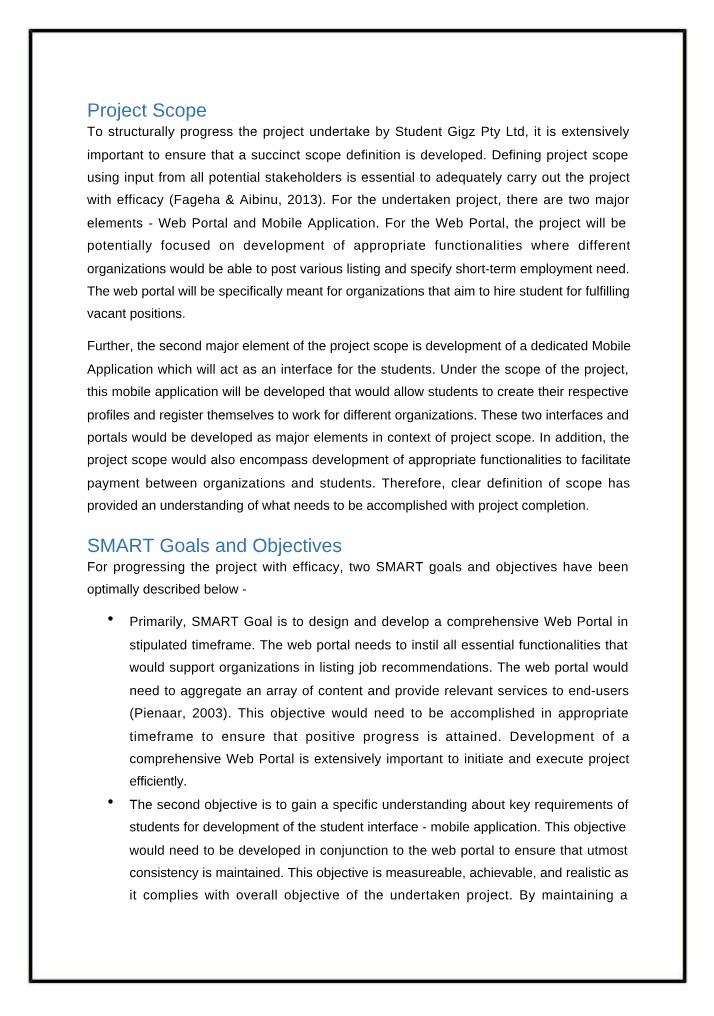 Project Scope and Requirements - Assessment 2