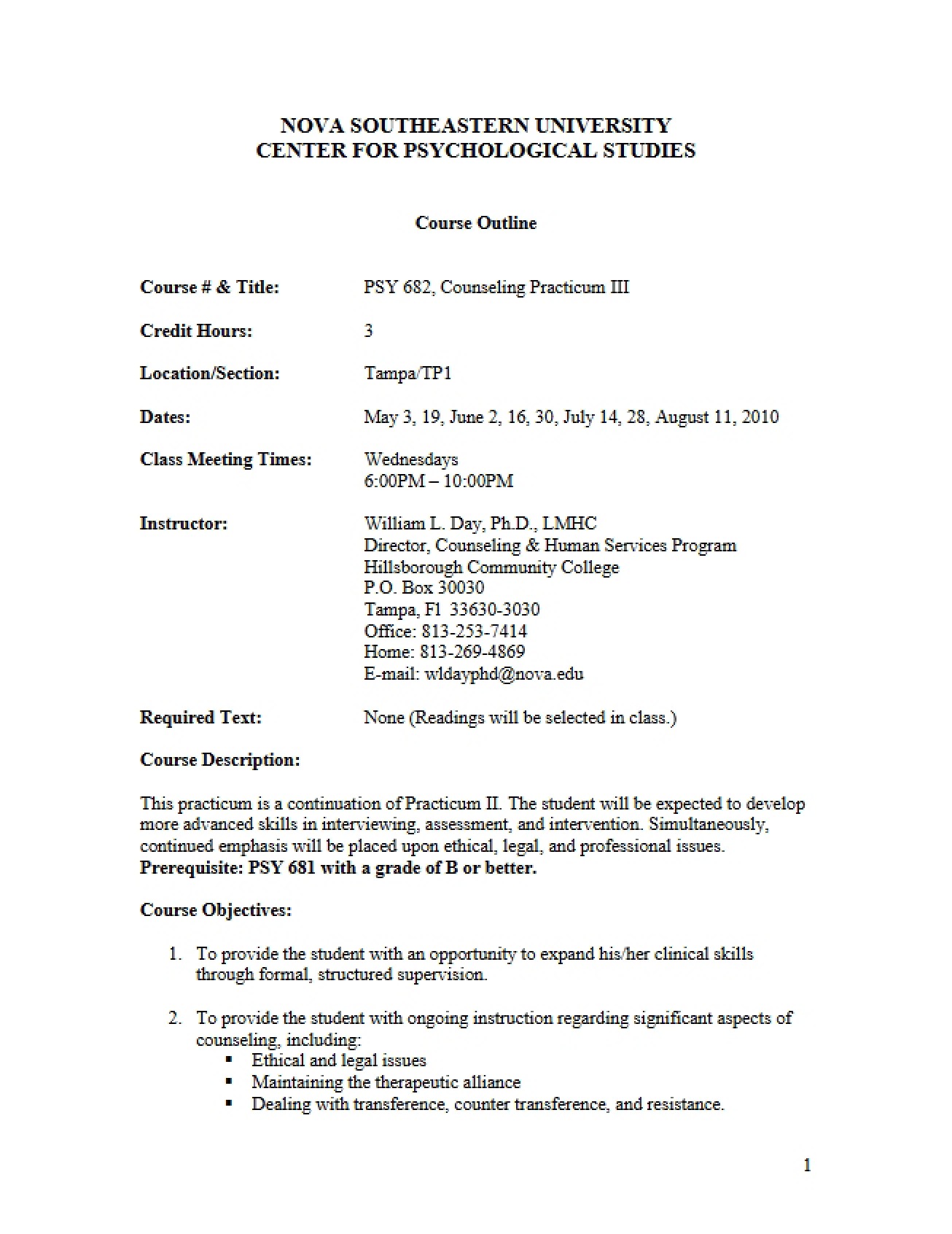 Counseling Practicum III Syllabus