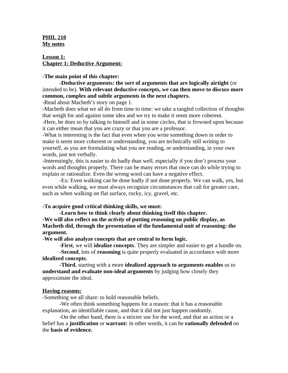 PHIL 210 My Notes Study