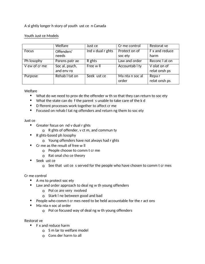 Youth Justice Models in Canada - A Brief History