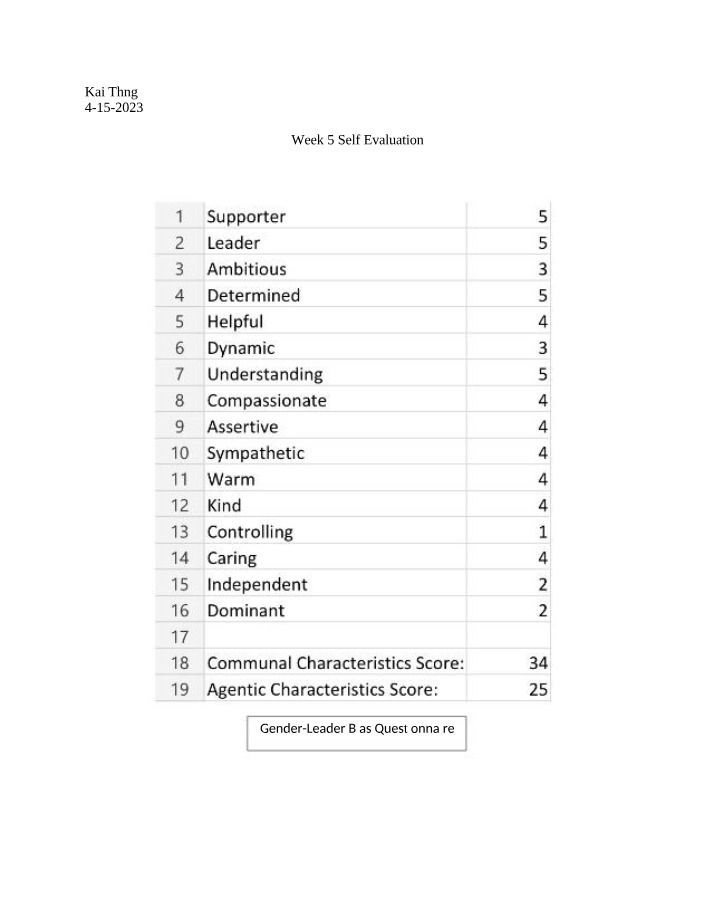 Week 6 Self Evaluation