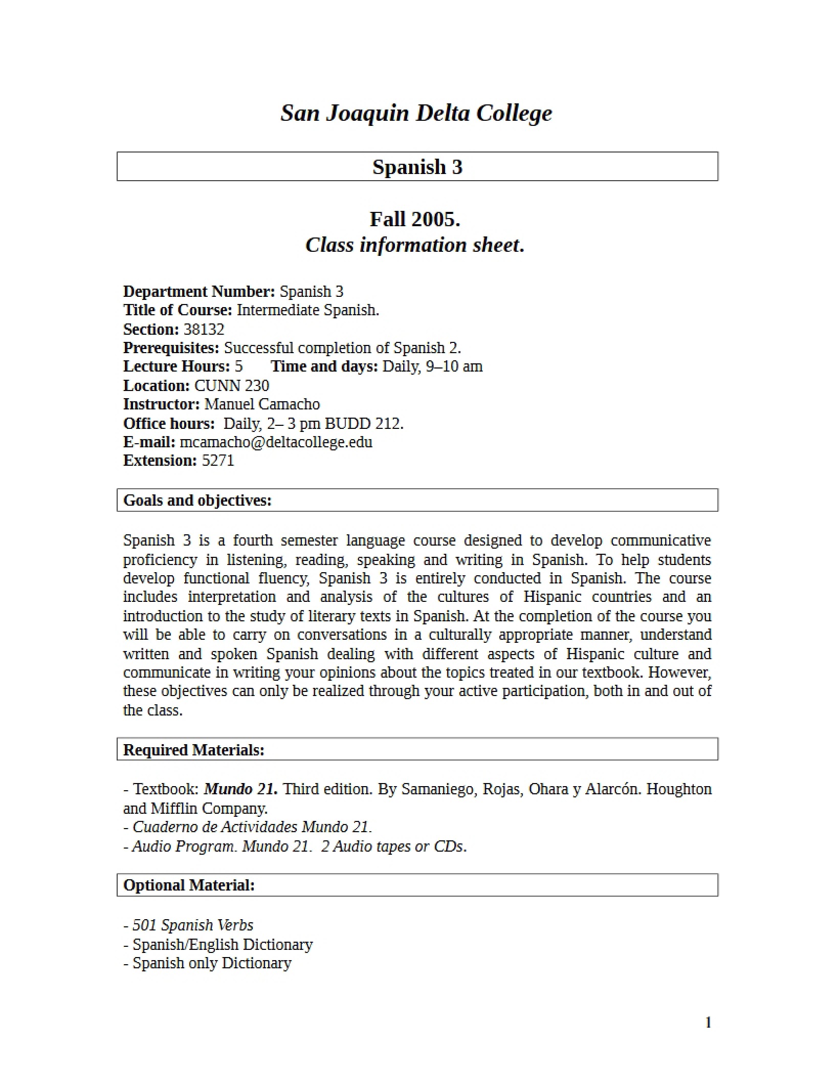 Info Sheet Intermediate Spanish