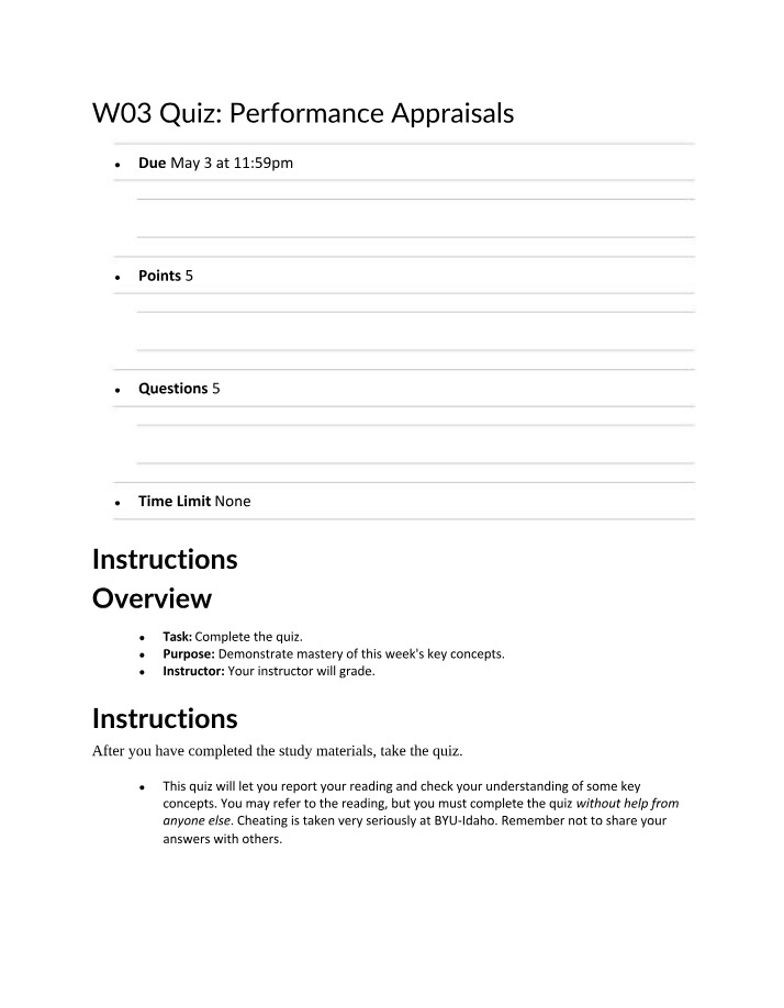 Performance Appraisals Quiz - Key Concepts