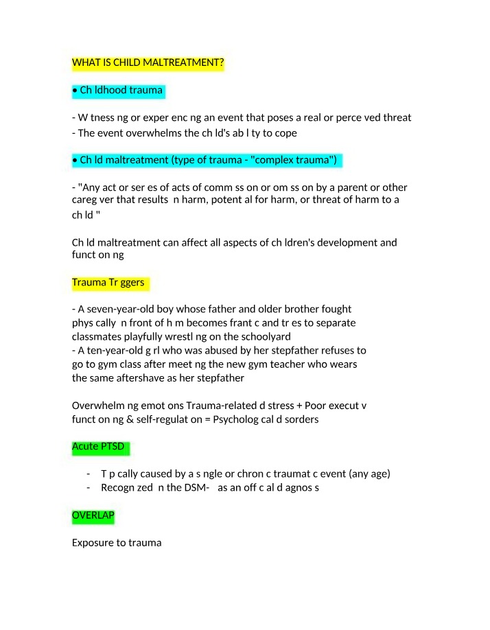 Child Maltreatment - Impact and Trauma Triggers