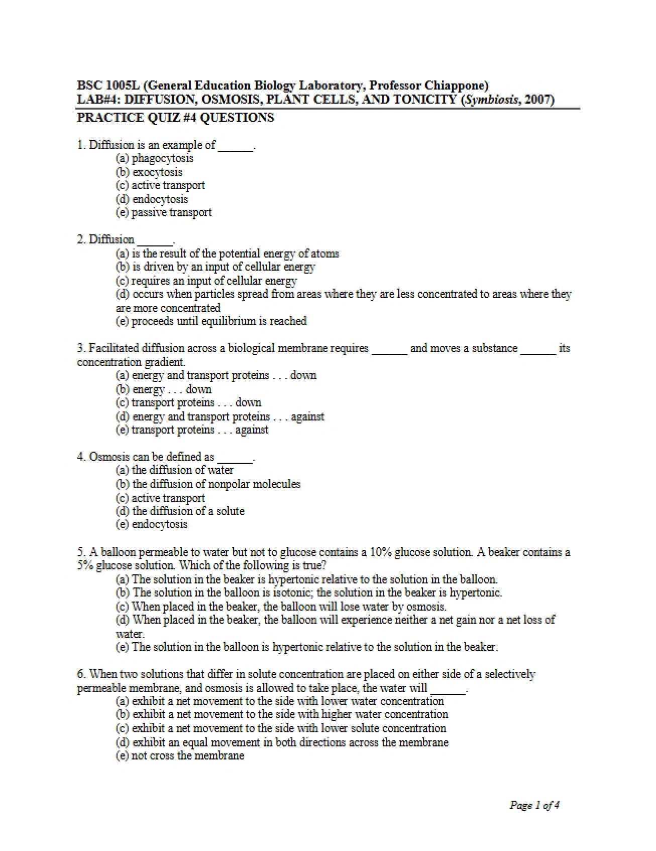 Four Question Practice Quiz