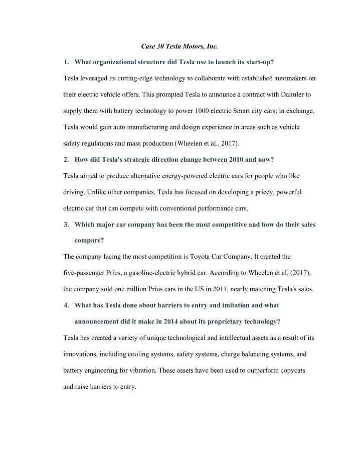 Tesla Motors, Inc. - Case 30