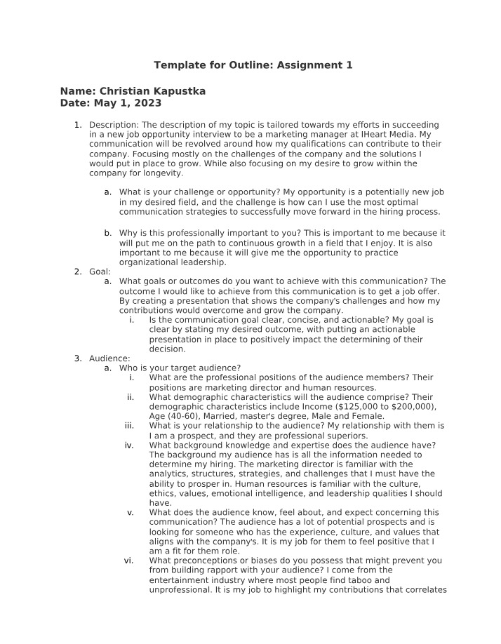 Week 4 Assignment - Strategic Communications Plan Outline