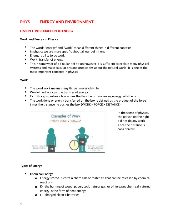 Physics - Introduction to Work and Energy