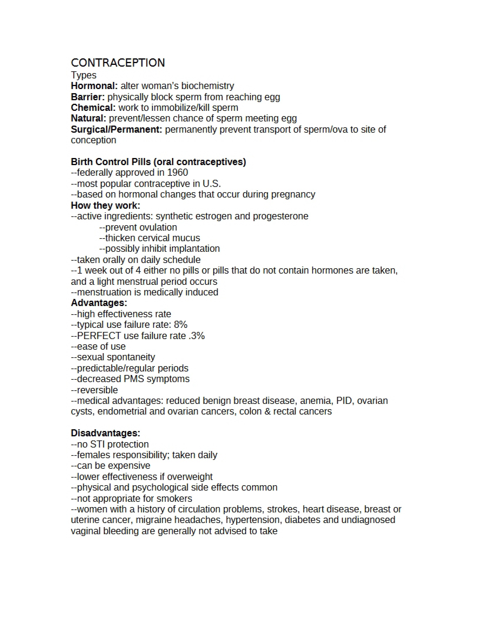 Methods of Contraception